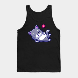 Cute Happy Cat Laying Cartoon Tank Top